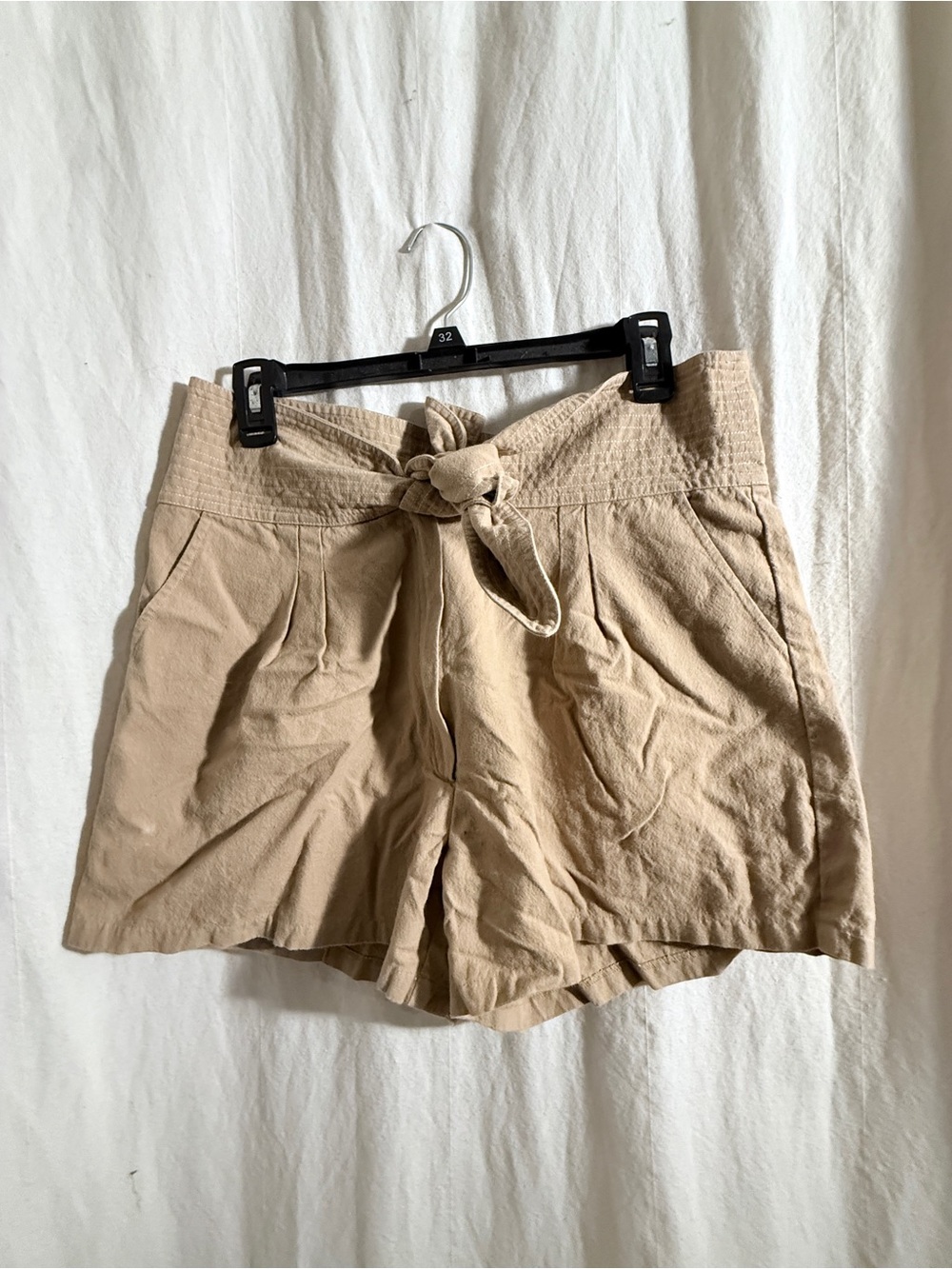 Free People High-Waist Tie-Front Shorts in Beige